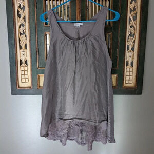 Garnet Hill size S Women's layered grey tank - lace bottom with silk top
